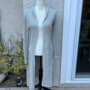 💚Belldini Heather Grey Long Hooded Sweater Cardigan Women's Size M NWT